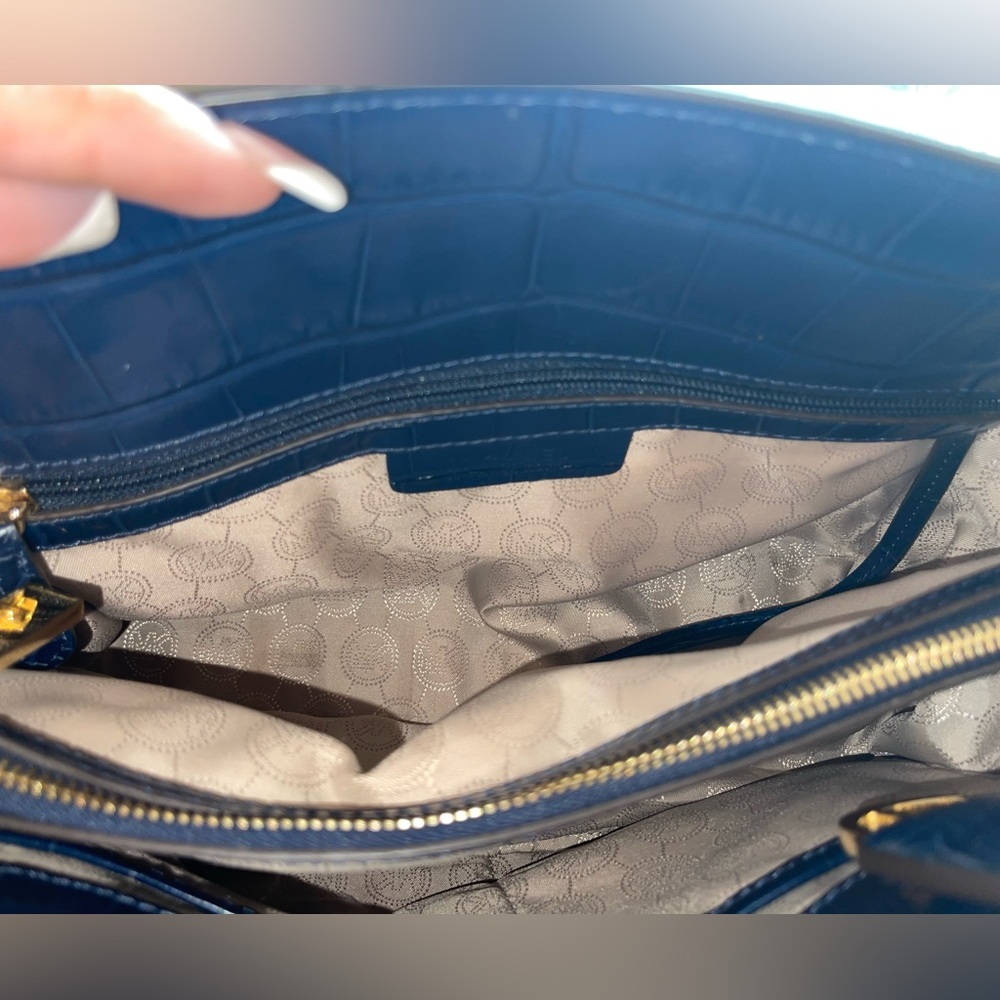 Michael Kors‎ Dillon Embossed Crocodile Blue Leather Satchel - Picture 7 of 11